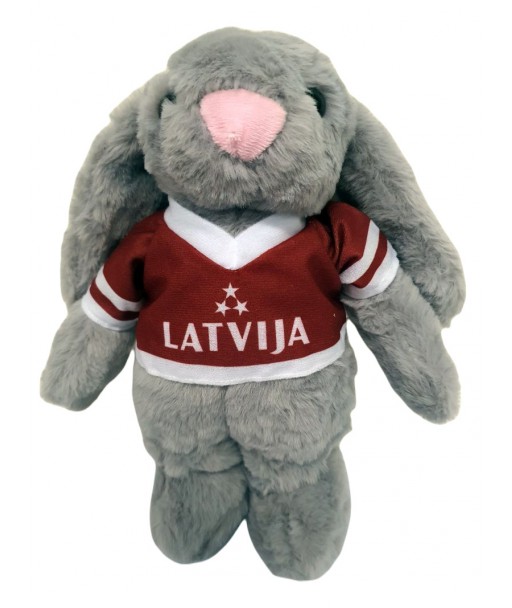 Pelēks pliša trusītis ar Latviju kreklu