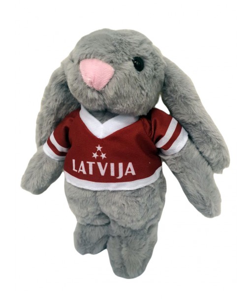Pelēks pliša trusītis ar Latviju kreklu