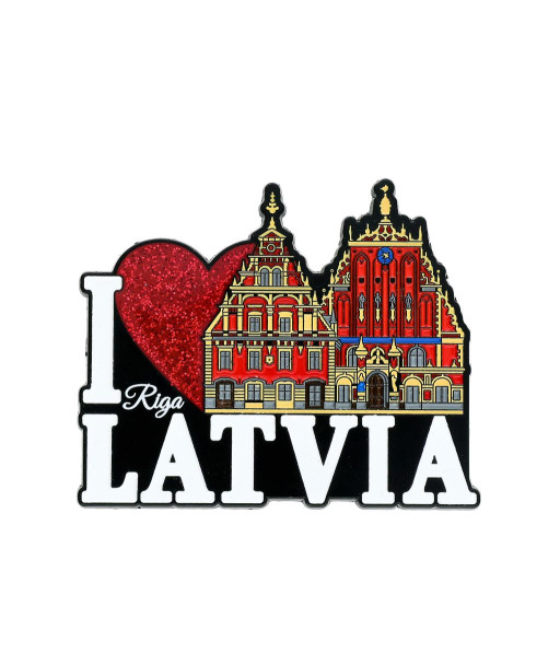 Magnēts I Love Latvia Riga ar Melngalvju nama attēlu
