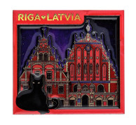 Rīgas Melngalvju nama magnēts ar melno kaķi Rīgas Melngalvju nama magnēts ar melno kaķi