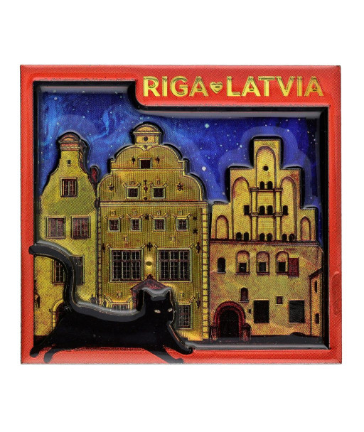 Rīgas Trīs Brāļu ledusskapja magnēts ar melno kaķi