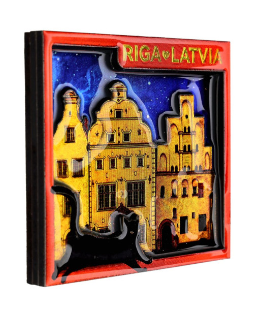 Rīgas Trīs Brāļu ledusskapja magnēts ar melno kaķi