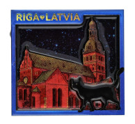 Rīgas Doma katedrāles ledusskapja magnēts ar melno kaķi Rīgas Doma katedrāles ledusskapja magnēts ar melno kaķi