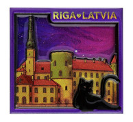 Rīgas pils ledusskapja magnēts ar melno kaķi Rīgas pils ledusskapja magnēts ar melno kaķi