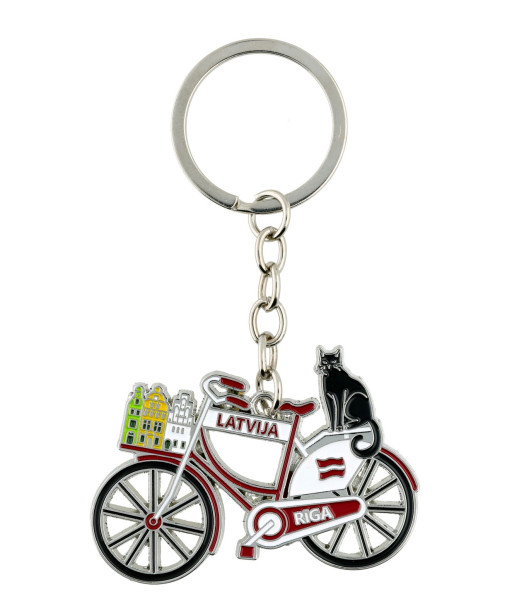 Velosipēda formas atslēgu piekariņš Riga Latvia ar Melno kaķi
