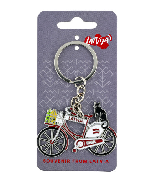 Velosipēda formas atslēgu piekariņš Riga Latvia ar Melno kaķi