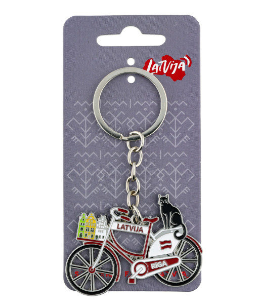 Velosipēda formas atslēgu piekariņš Riga Latvia ar Melno kaķi