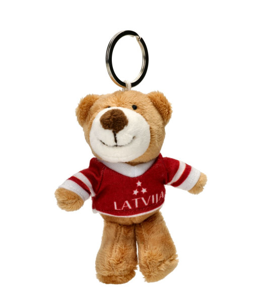 Atslēgu piekariņš lāčuks ar Latvijas karoga krāsu kreklu