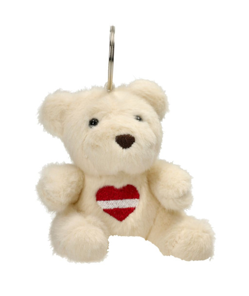 Atslēgu piekariņš lāčuks ar sirdi Latvijas karoga krāsās