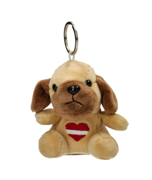 Atslēgu piekariņš sunītis ar sirdi Latvijas karoga krāsās